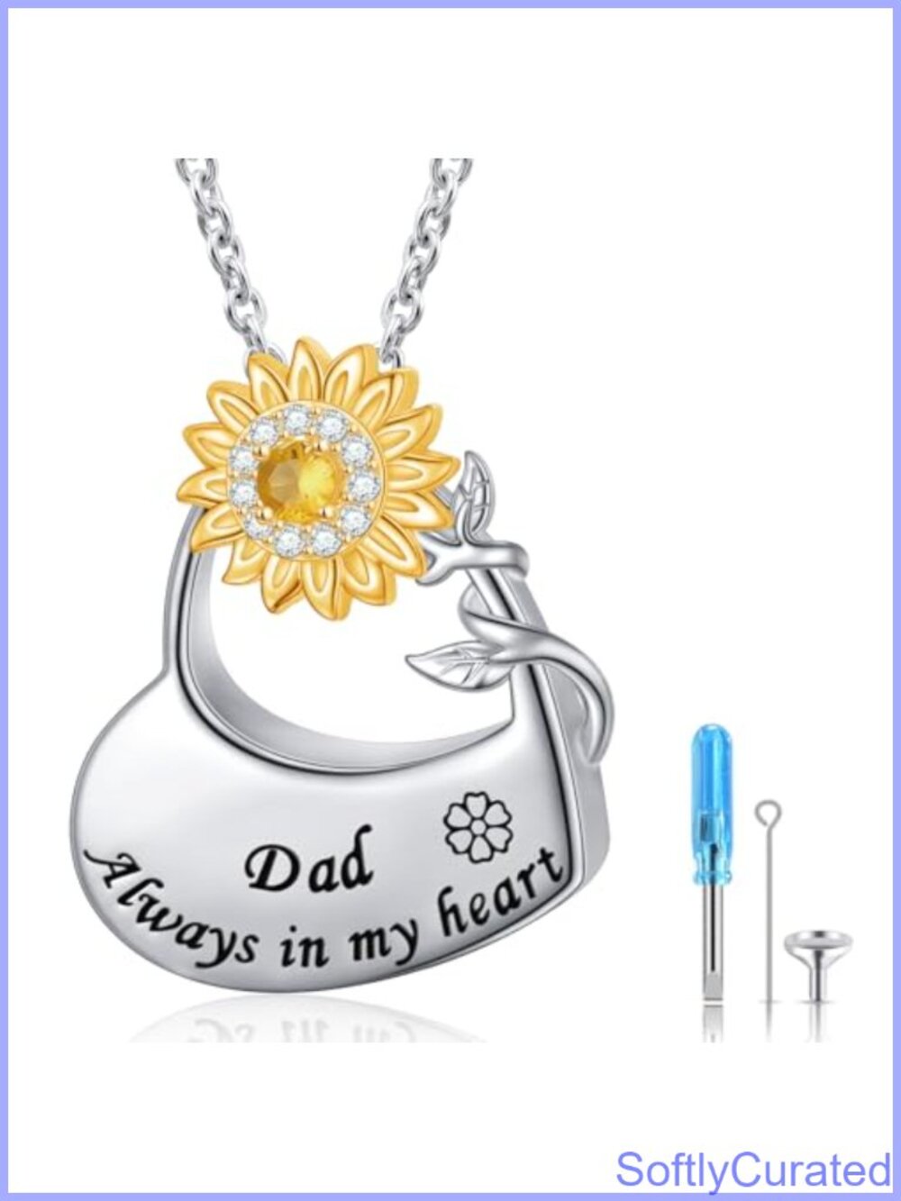Sterling Silver Sunflower Heart Urn Necklace Memorial Ashes Jewelry